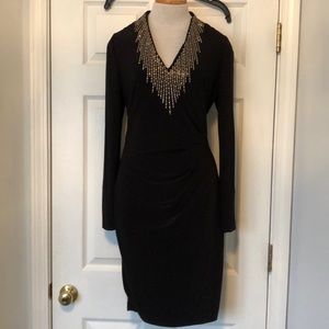 Caché Black Cocktail Dress with Metallic Beading